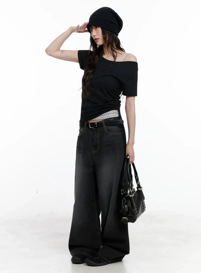 off-shoulder-ruched-top-il528 / Black