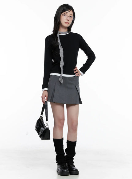 two-tone-long-sleeve-top-cs529 / Black