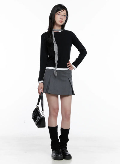 two-tone-long-sleeve-top-cs529 / Black