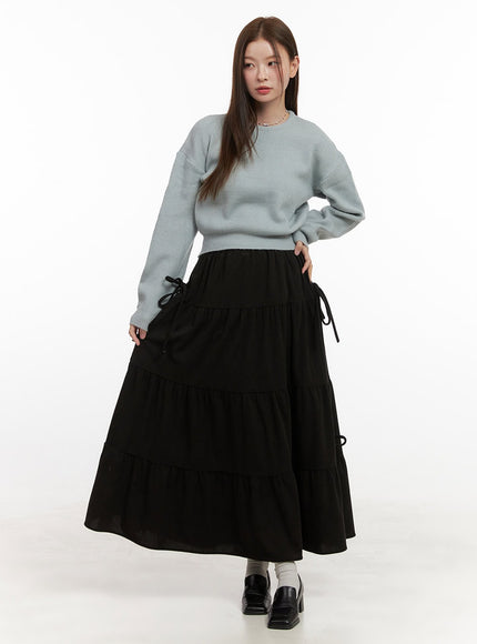 shirred-elegance-maxi-skirt-od417 / Black