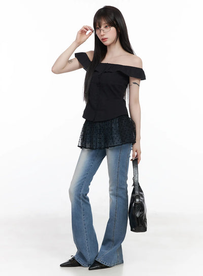 frilled-off-shoulder-blouse-cf523 / Black