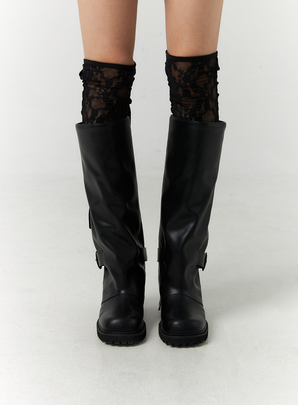 buckle-faux-leather-boots-cn317 / Black