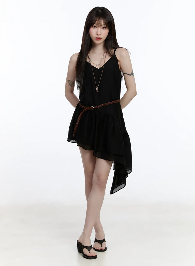 asymmetrical hem chiffon mini dress Black Asymmetric Chiffon Tie Detail Hanky Hem Mini Dress