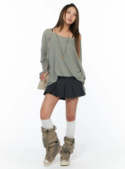 pleated-denim-mini-skirt-ca517 / Black
