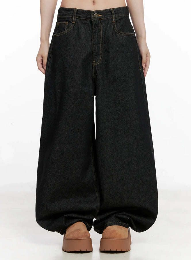 halo-wide-leg-stitch-detail-jeans-in514 / Black