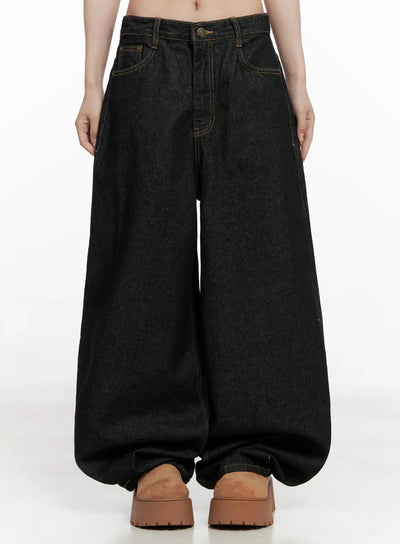 halo-wide-leg-stitch-detail-jeans-in514 / Black