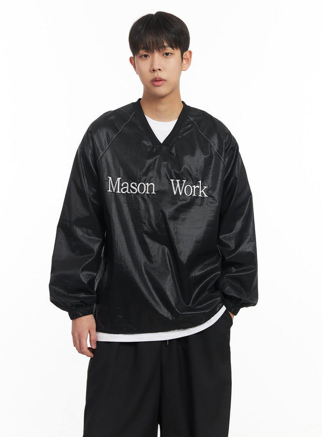 mens-v-neck-oversized-graphic-sweatshirt-im517 / Black