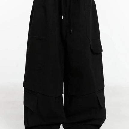 baggy-drawstring-cargo-pants-id525 / Black