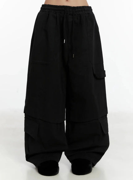 baggy-drawstring-cargo-pants-id525 / Black