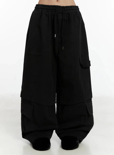 baggy-drawstring-cargo-pants-id525 / Black