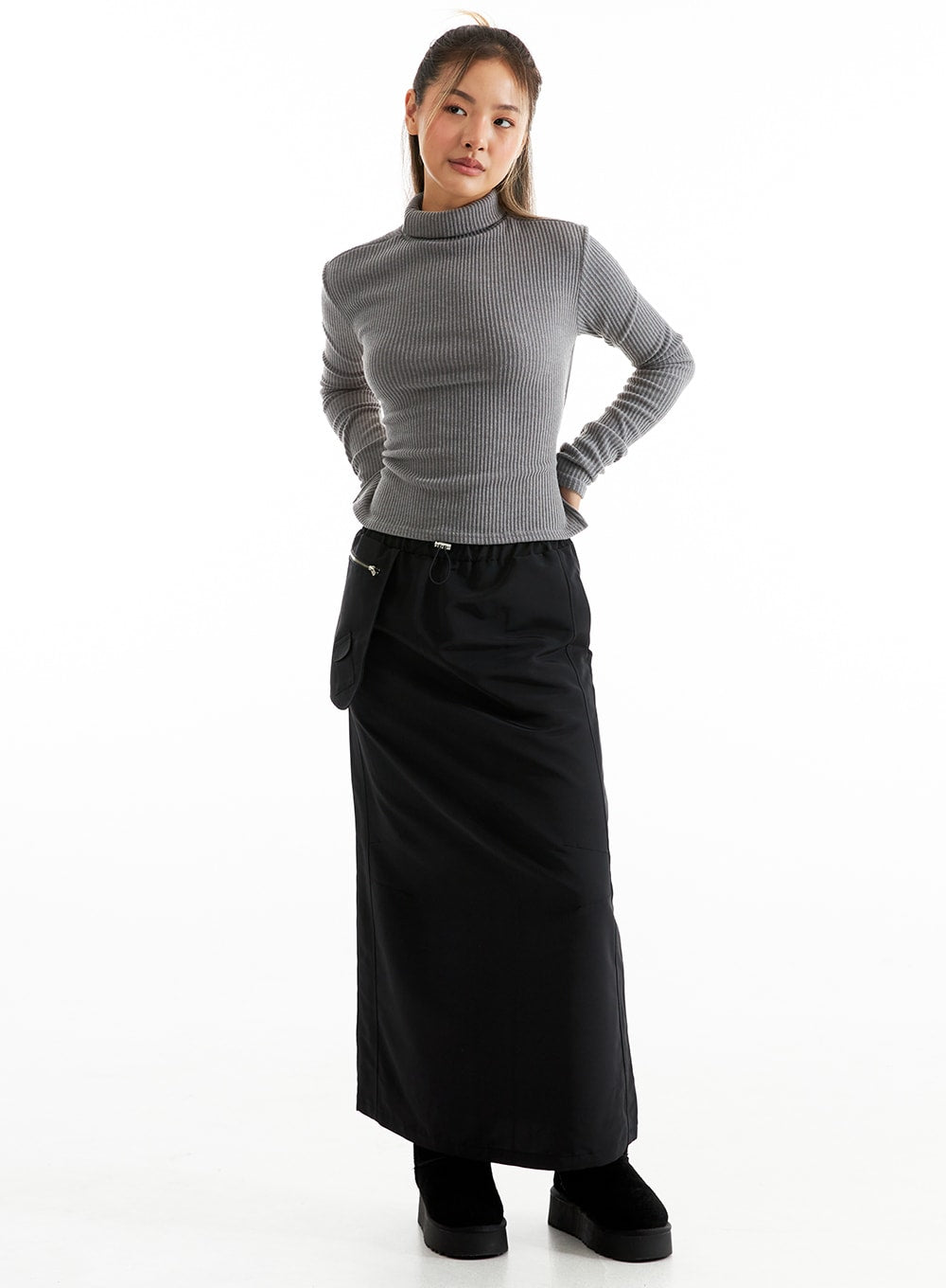 zippered-maxi-skirt-co313 / Black