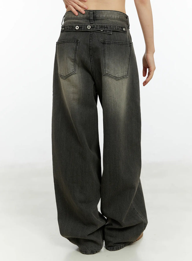 kenna-washed-backstrap-wide-leg-jeans-cf509 / Black