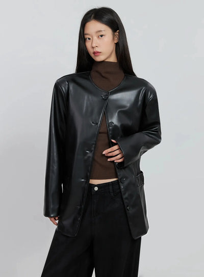 black-faux-leather-jacket-io530 / Black