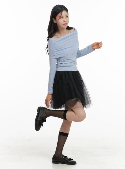 mesh-layered-ribbon-mini-skirt-oa419 / Black