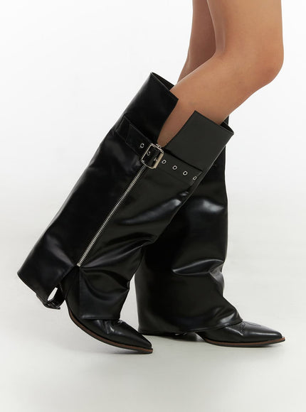 bella-buckle-zip-up-boots-io409 / Black