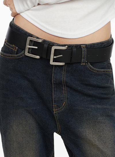 double-square-buckle-belt-in503 / Black