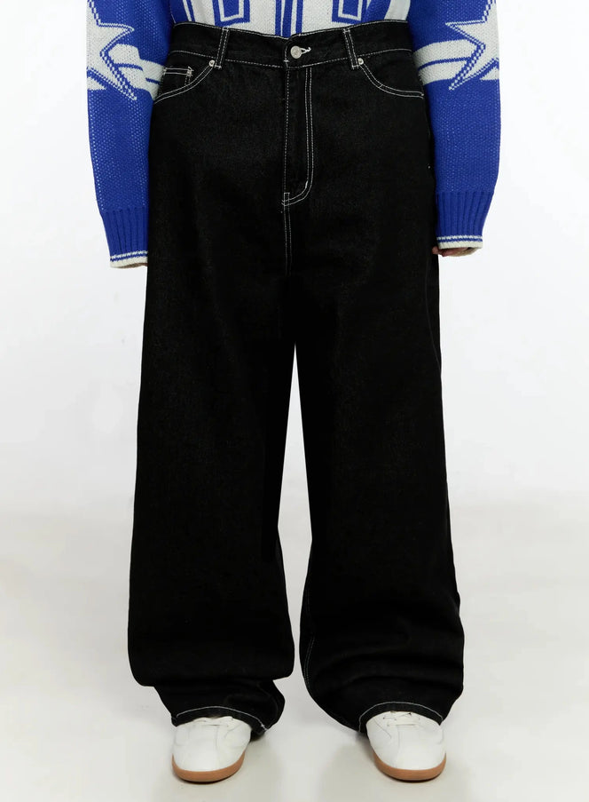 mens-stitched-detail-baggy-jeans-in506 / Black