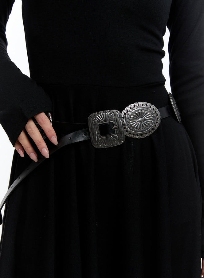 vintage-buckle-belt-cj522 / Black