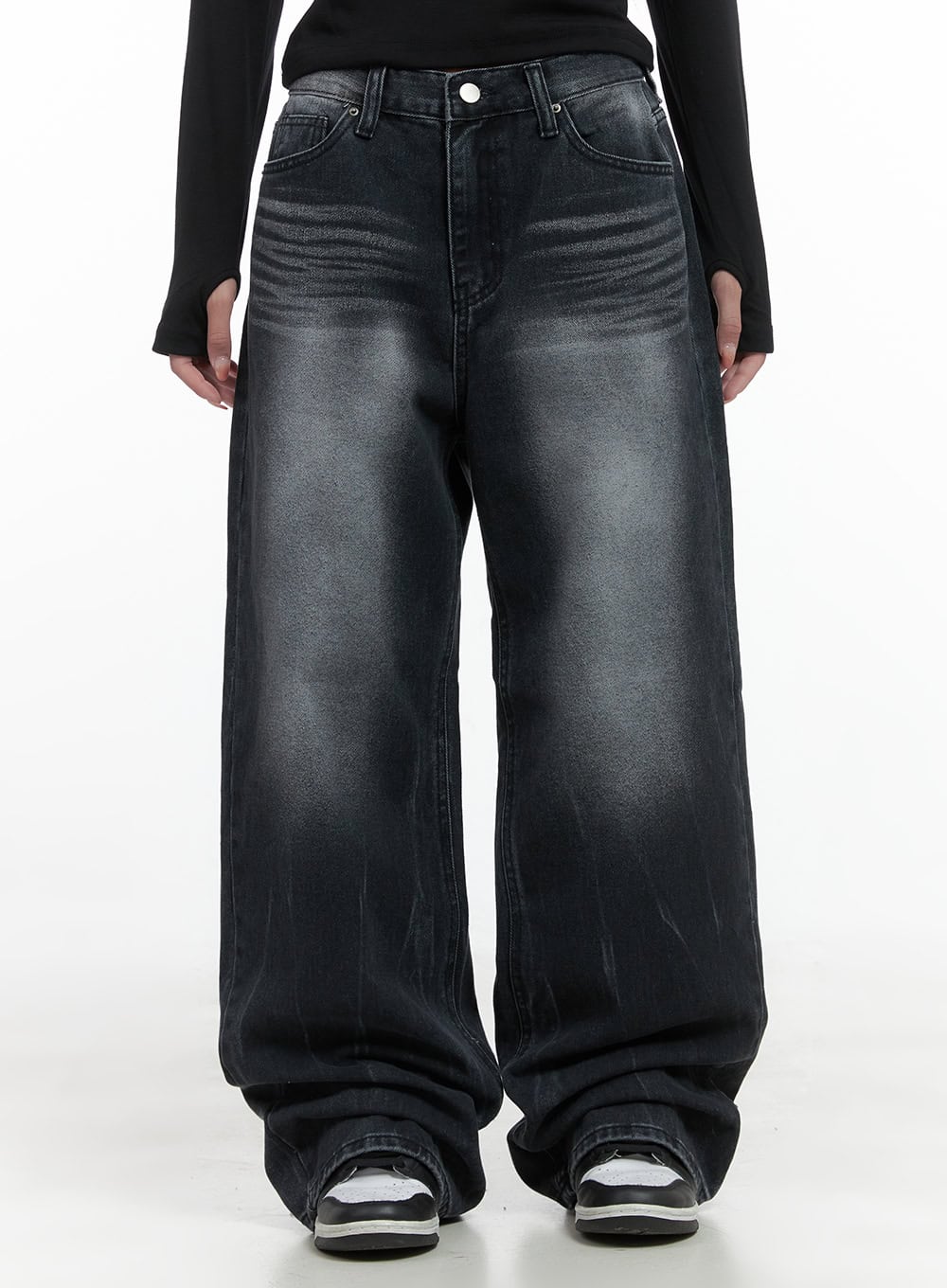 holly-wide-washed-baggy-jeans-cs419 / Black