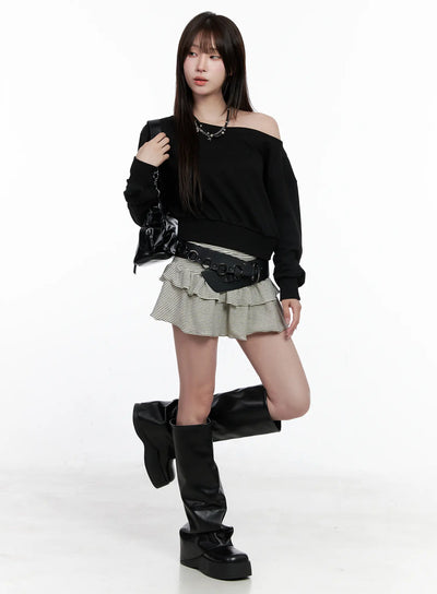 striped-layered-mini-skirt-co520 / Black