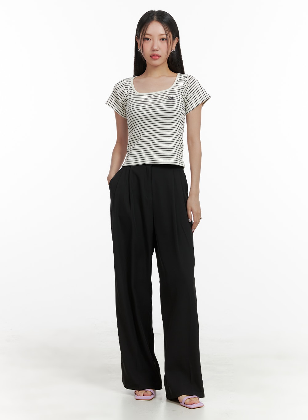 high-waist-wide-fit-trousers-oa415 / Black