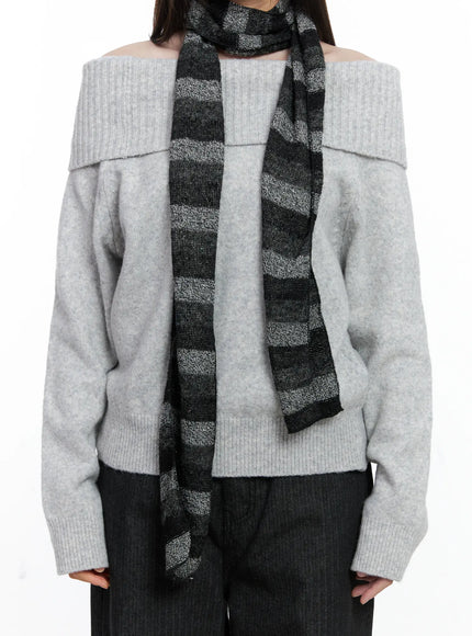 cozy-striped-knit-scarf-co506 / Black