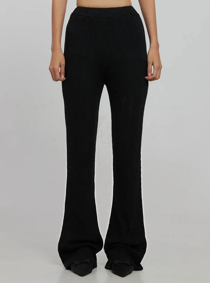 textured-knit-flare-pants-ij509 / Black