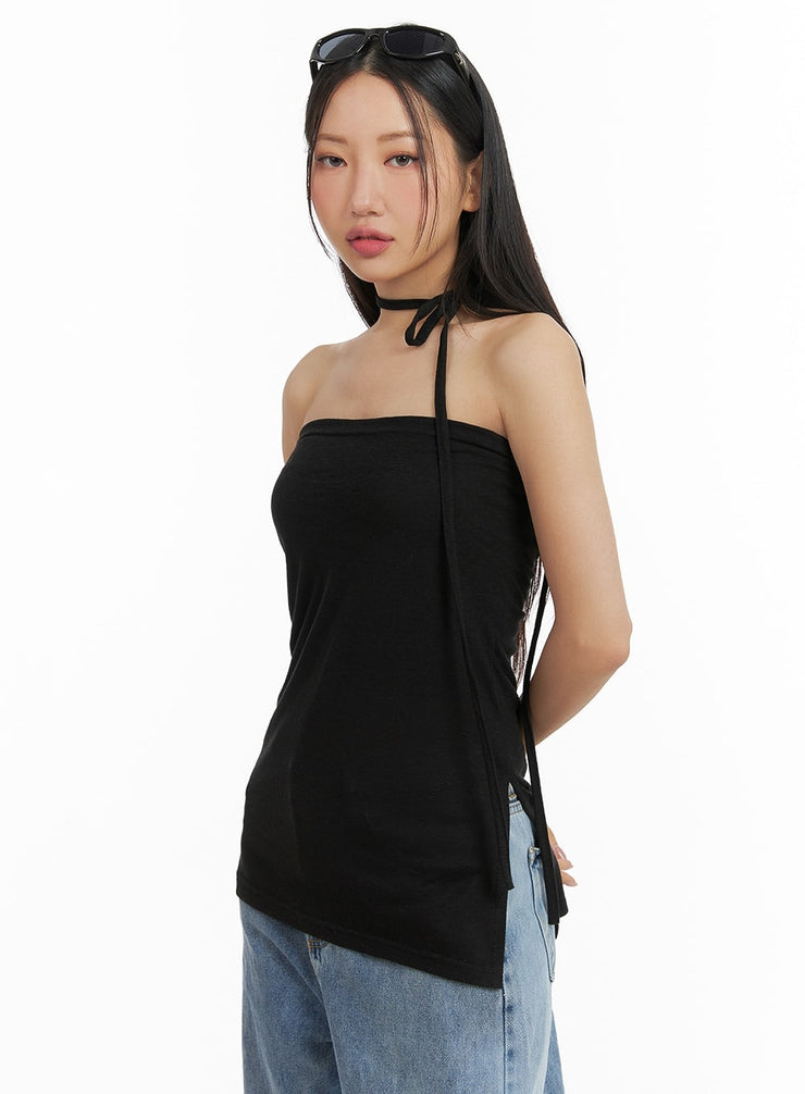 side-slit-tube-top-with-scarf-cm422 / Black