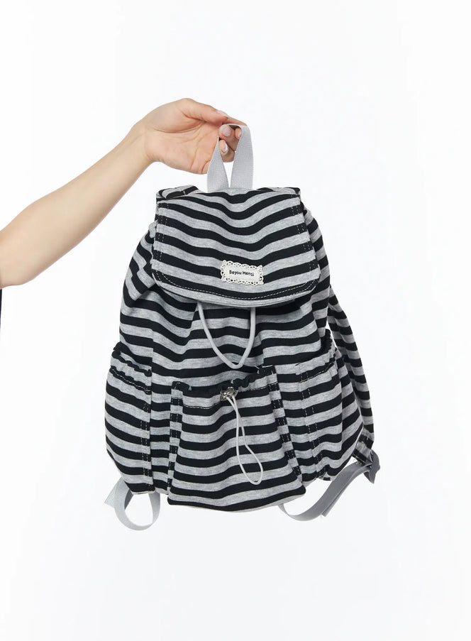 striped-drawstring-backpack-cd805 / Black