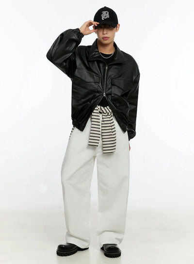 mens-oversized-pu-jacket-in506 / Black