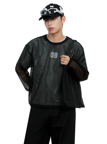 mens-mesh-graphic-long-sleeve-tee-ig520 / Black