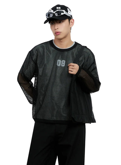 mens-mesh-graphic-long-sleeve-tee-ig520 / Black