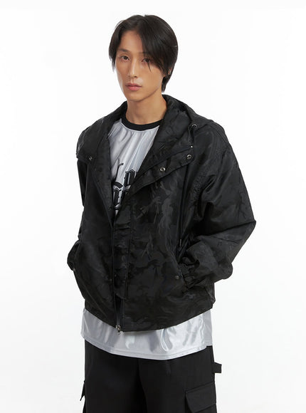 mens-camo-zip-up-hooded-jacket-io402 / Black