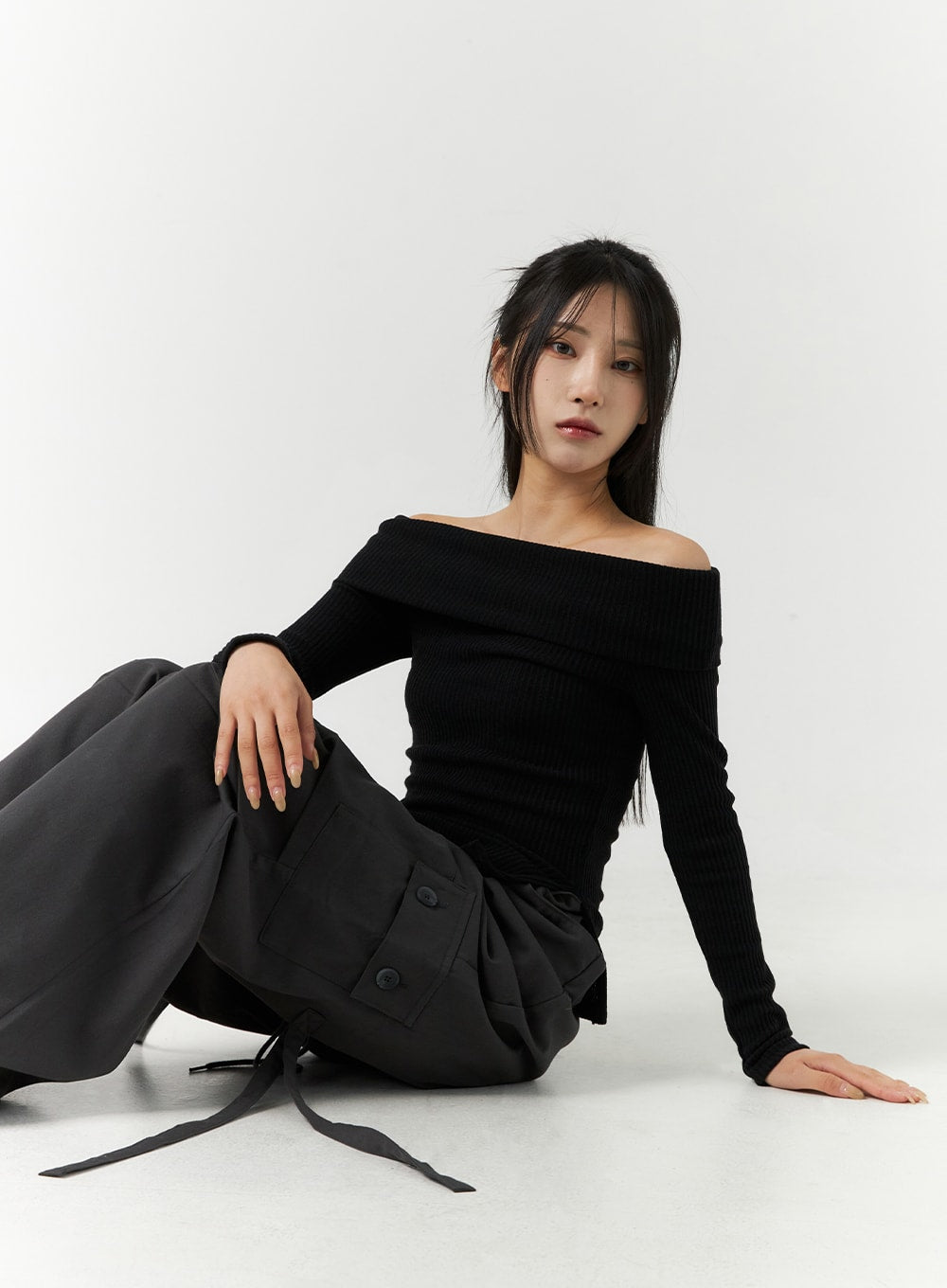 Off-Shoulder Slim Fit Knit Top CN317 - Korean Women's Fashion | LEWKIN