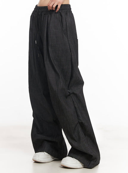 pintuck-denim-sweatpants-iy529 / Black
