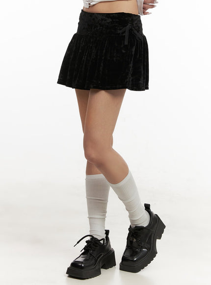 side-ribbon-velvet-mini-skirt-cd426 / Black