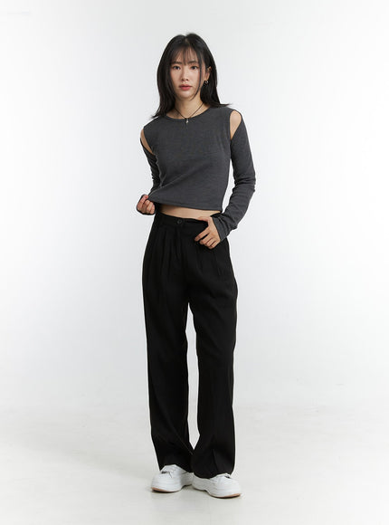 pintuck-tailored-pants-od311 / Black