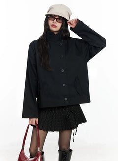 high-neck-short-trench-coat-f517 / Black