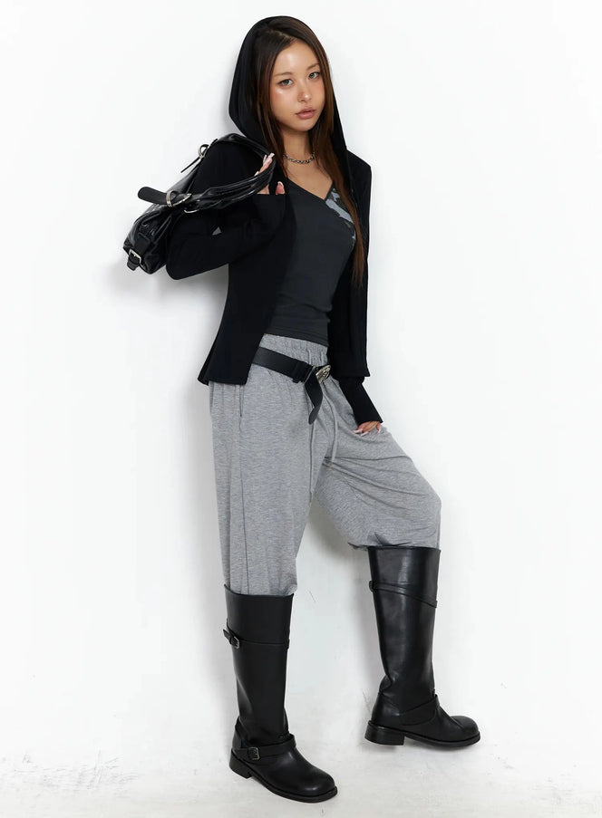 shane-button-slim-fit-hooded-cardigan-iy515 / Black