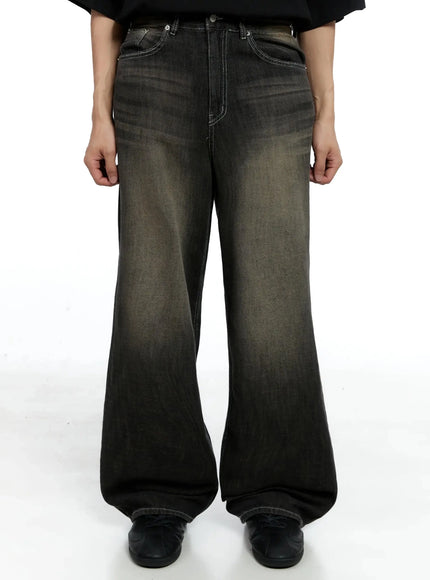 mens-vintage-wash-baggy-jeans-ig520 / Black
