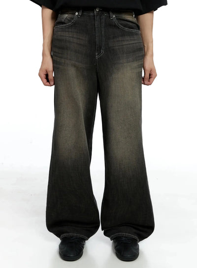 mens-vintage-wash-baggy-jeans-ig520 / Black