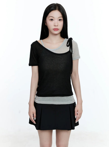 layered-bow-short-sleeve-tee-cg513 / Black
