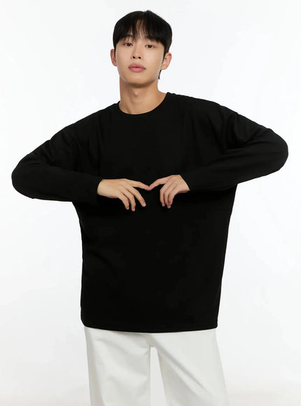 mens-oversized-basic-long-sleeve-top-in506 / Black