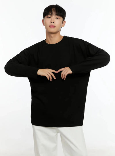 mens-oversized-basic-long-sleeve-top-in506 / Black