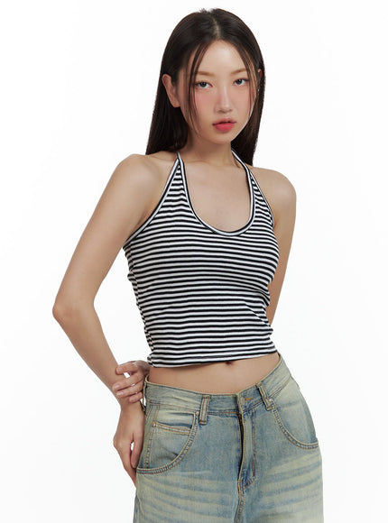 stripe-halter-crop-top-cu420 / Black