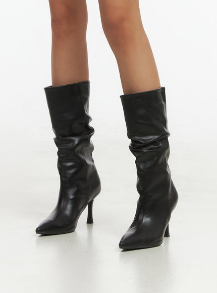 solid-faux-leather-boots-io409 / Black