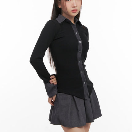 elegant-slim-fit-button-up-shirt-cd413 / Black