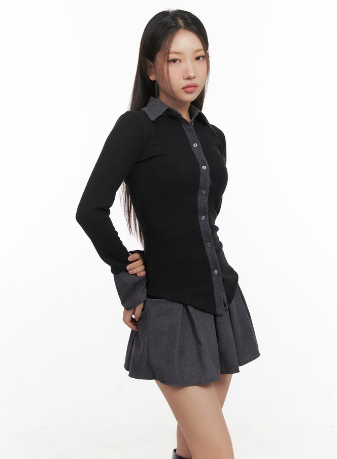 elegant-slim-fit-button-up-shirt-cd413 / Black