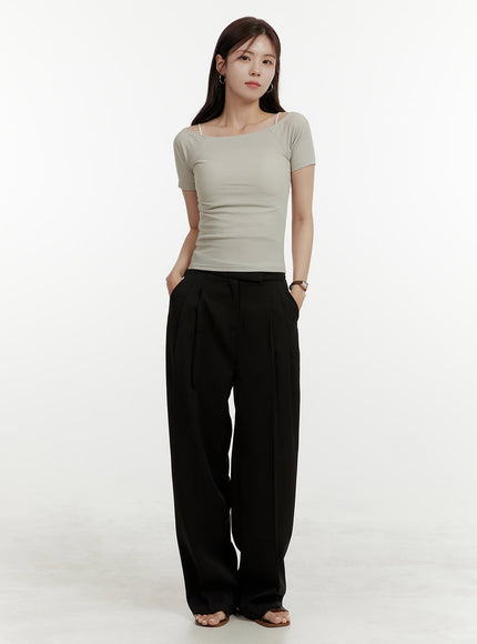 pintuck-loose-fit-trousers-oy409 / Black