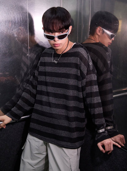 men-s-stripe-buttoned-summer-sweater-iy530 / Black